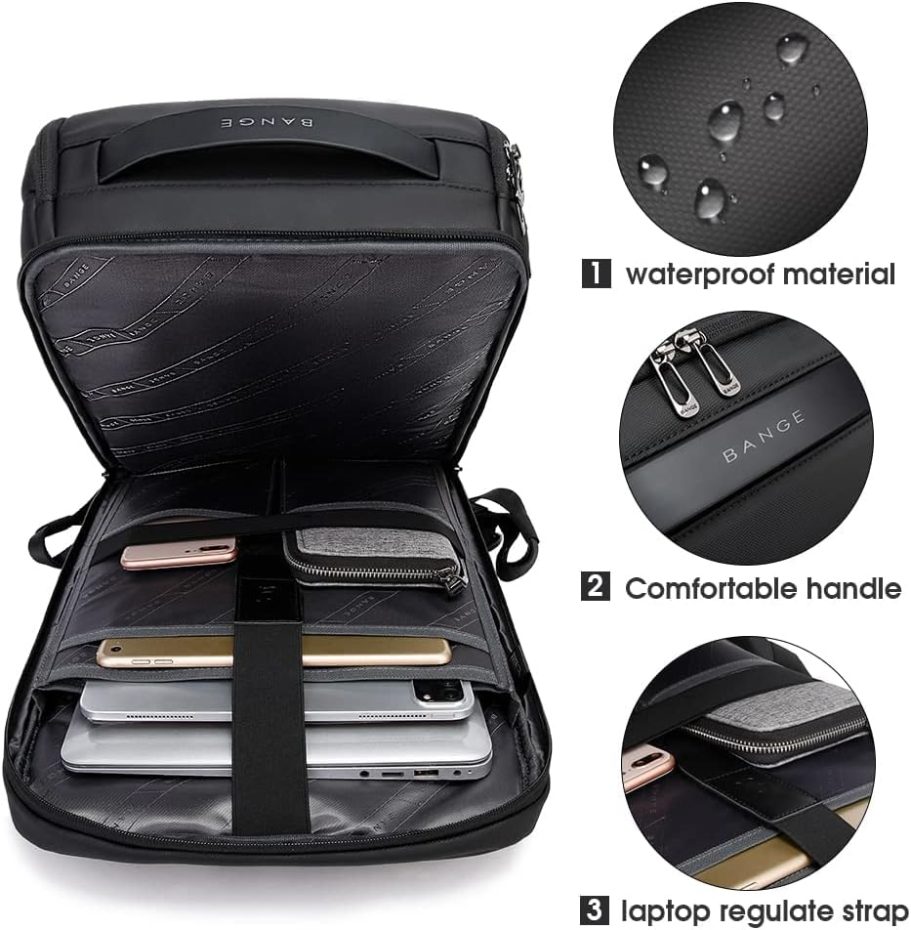 BANGE Business Smart Backpack Waterproof fit 15.6 Inch Laptop Backpack with USB Charging Port,Travel Durable Backpack - Image 3